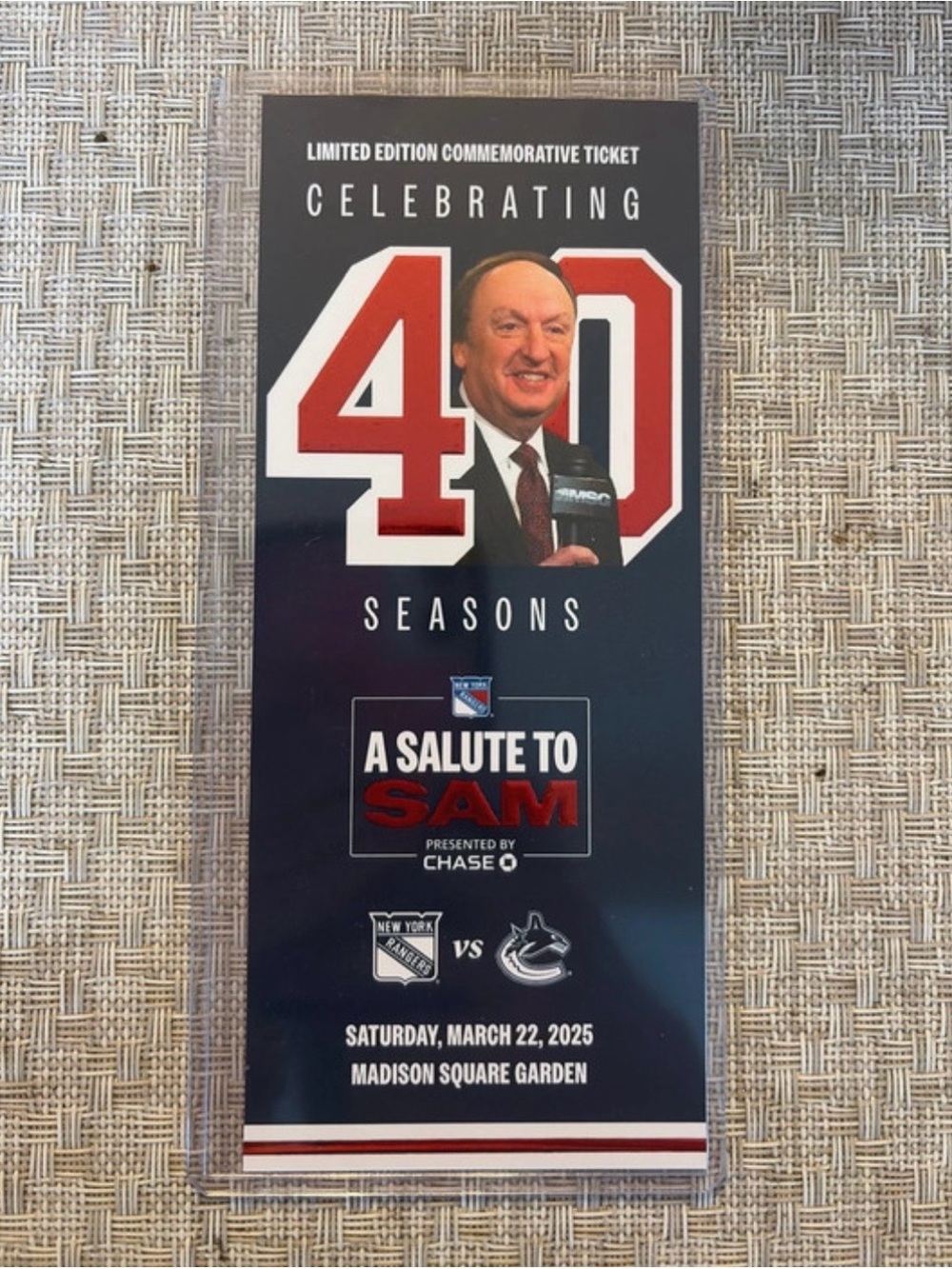 New York Rangers Limited Edition Commemorative Ticket